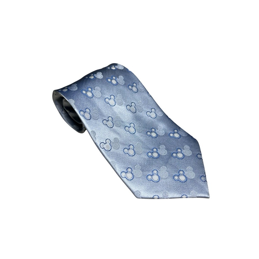 Disney Parks Mickey Mouse Silk Tie Blue Silver Icon Pattern Walt Disney World